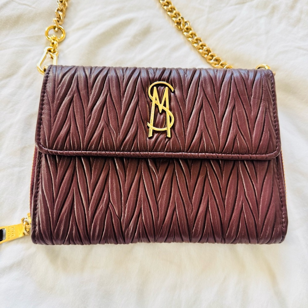 Steve Madden Quilted Crossbody Bag in Plum with Gold Hardware
